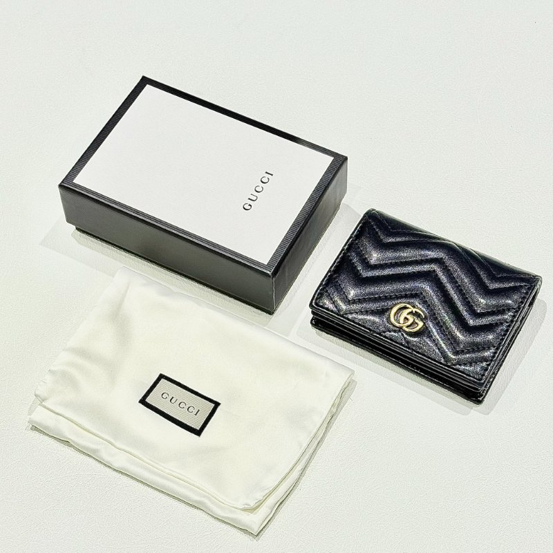 GUCCI - 黑色牛皮金釦GG Marmont 短夾-4