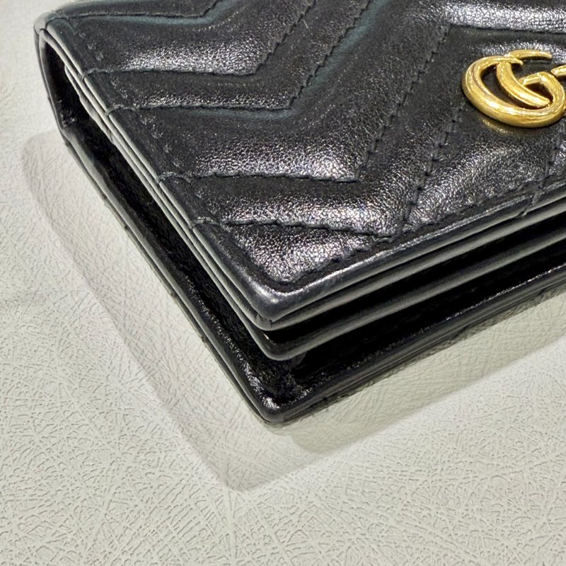 GUCCI - 黑色牛皮金釦GG Marmont 短夾-5