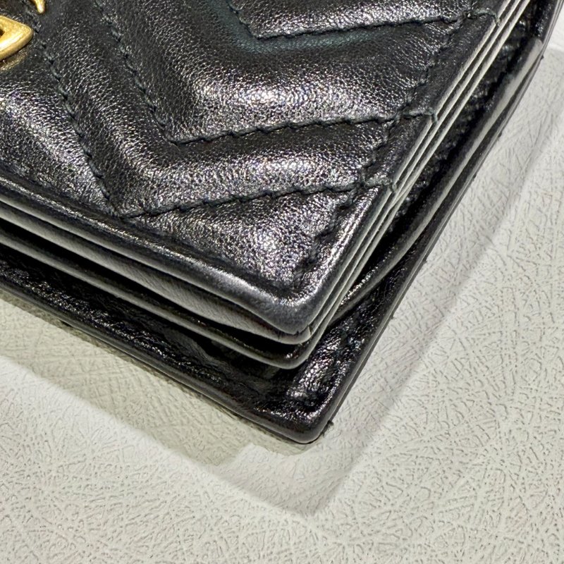 GUCCI - 黑色牛皮金釦GG Marmont 短夾-6