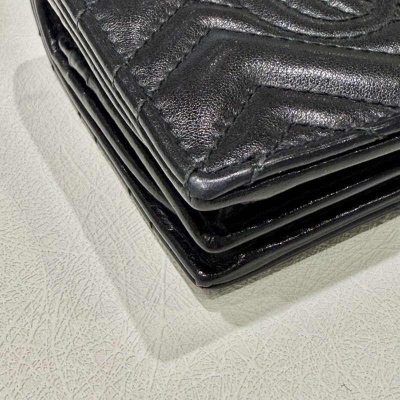 GUCCI - 黑色牛皮金釦GG Marmont 短夾-7