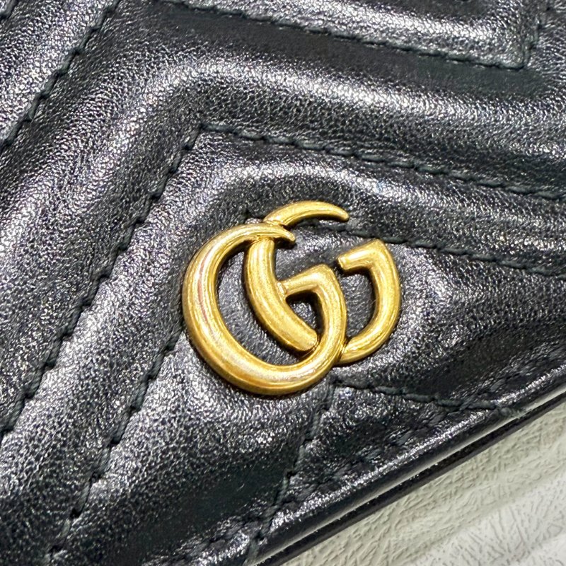 GUCCI - 黑色牛皮金釦GG Marmont 短夾-14