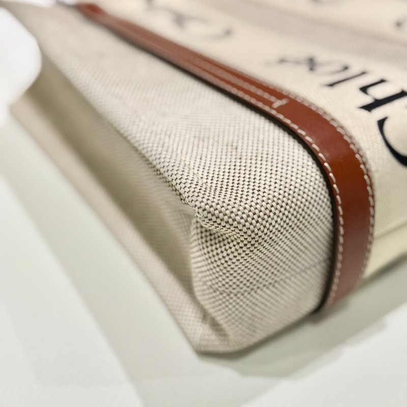 CHLOE - 米色拚棕色帆布Woody手提斜背包 / 小號-5