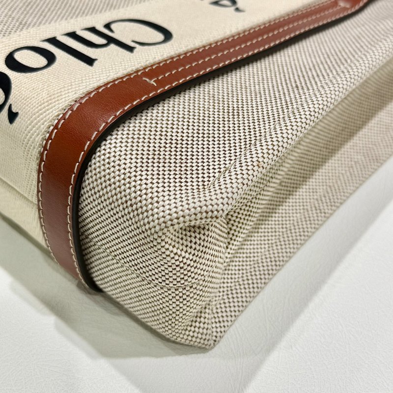 CHLOE - 米色拚棕色帆布Woody手提斜背包 / 小號-6