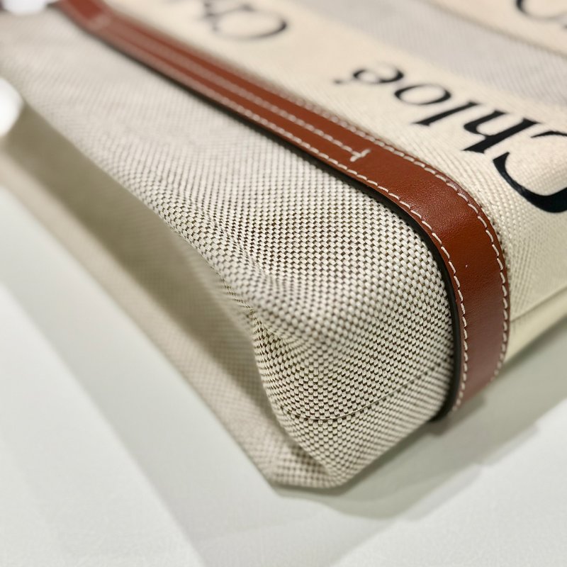 CHLOE - 米色拚棕色帆布Woody手提斜背包 / 小號-7