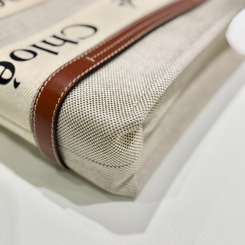 CHLOE - 米色拚棕色帆布Woody手提斜背包 / 小號-8