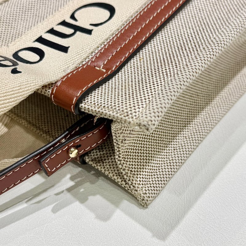 CHLOE - 米色拚棕色帆布Woody手提斜背包 / 小號-9