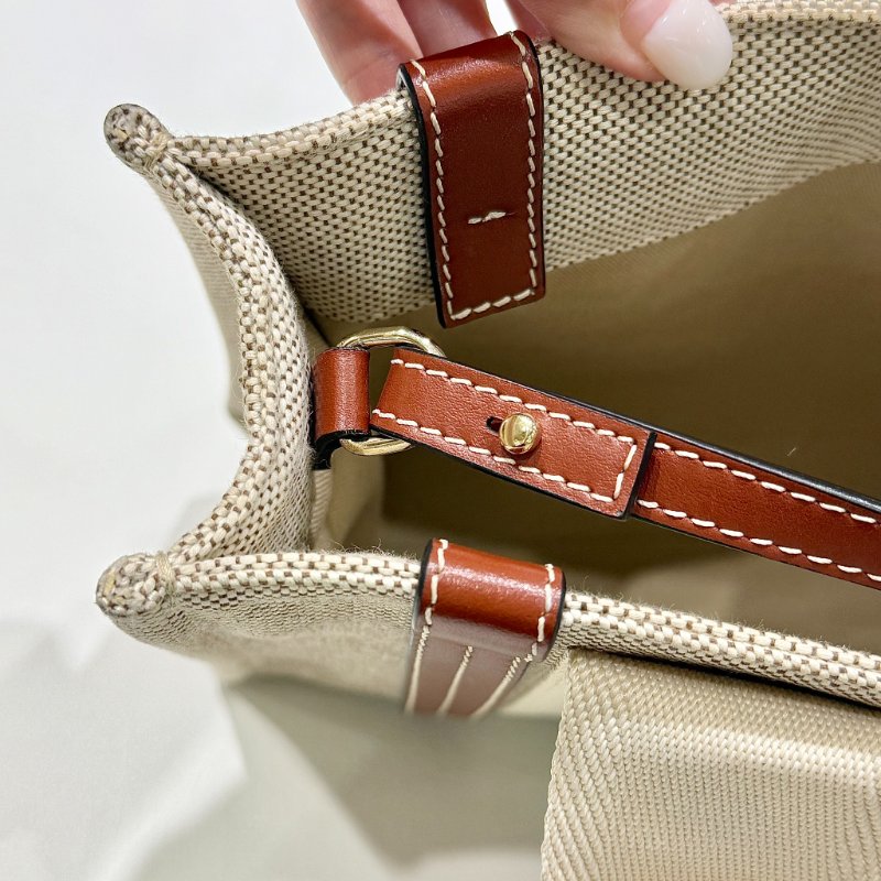 CHLOE - 米色拚棕色帆布Woody手提斜背包 / 小號-12