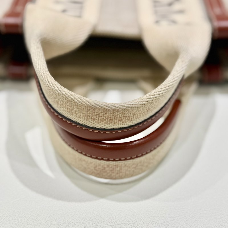 CHLOE - 米色拚棕色帆布Woody手提斜背包 / 小號-15