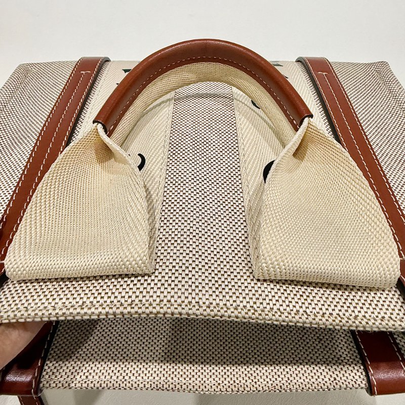 CHLOE - 米色拚棕色帆布Woody手提斜背包 / 小號-17