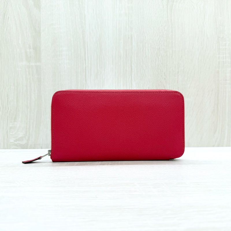 HERMES紅色EPSOM皮銀釦絲巾長夾-0