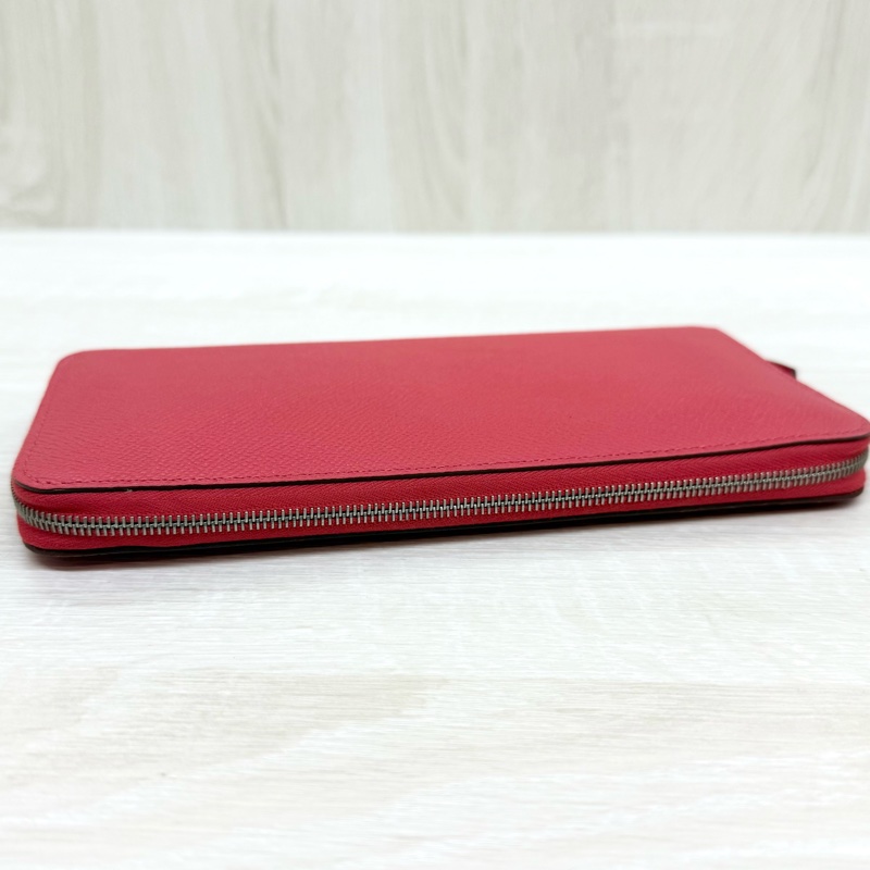 HERMES紅色EPSOM皮銀釦絲巾長夾-6