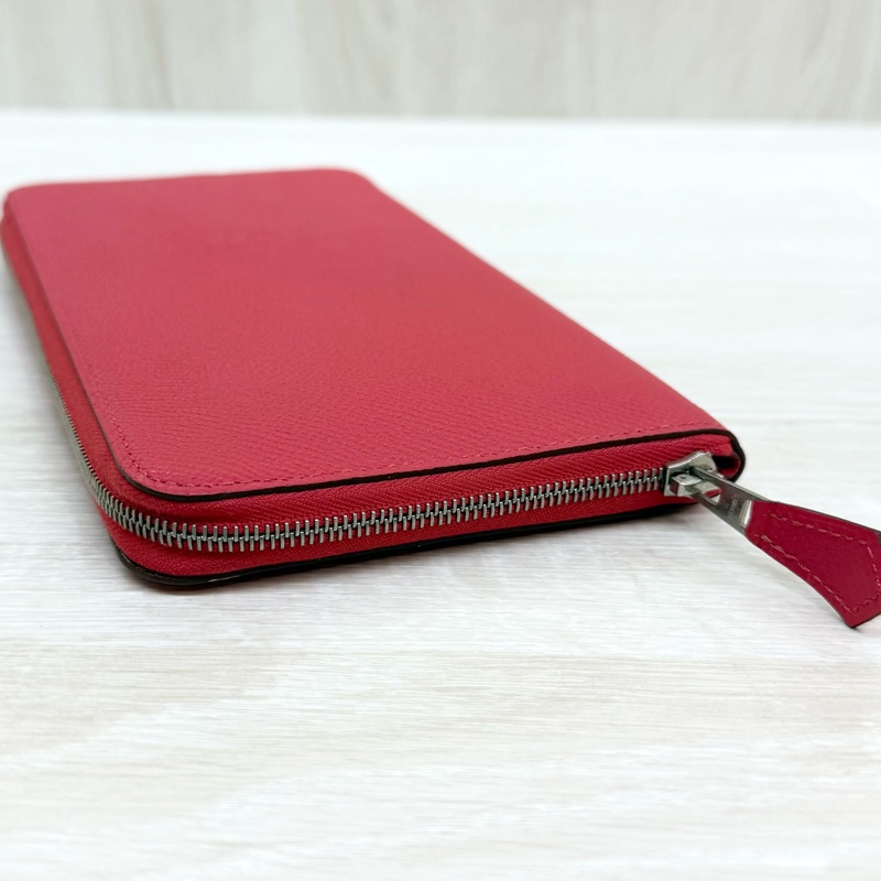 HERMES紅色EPSOM皮銀釦絲巾長夾-7