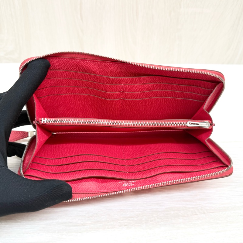 HERMES紅色EPSOM皮銀釦絲巾長夾-8