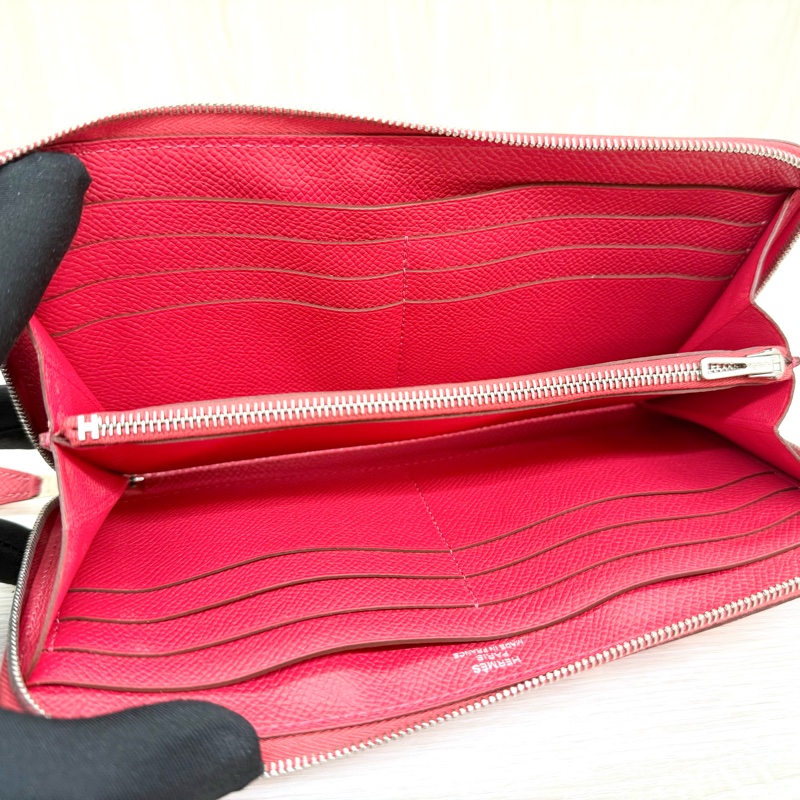 HERMES紅色EPSOM皮銀釦絲巾長夾-9