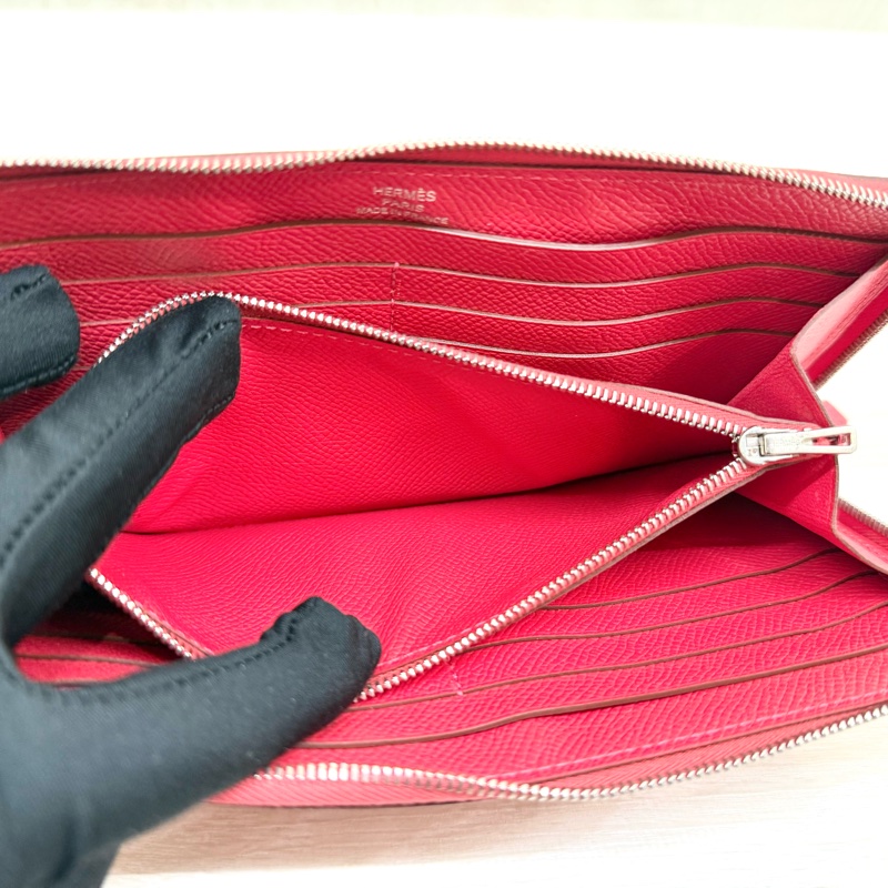 HERMES紅色EPSOM皮銀釦絲巾長夾-10