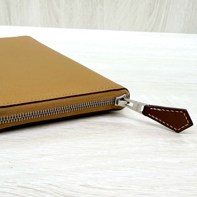 HERMES 2S芝麻色EPSOM皮銀釦絲巾長夾-10