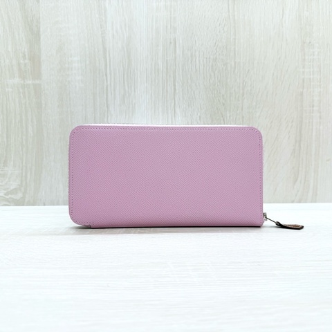 Hermes粉紫色拚黃色小花內裡絲巾長夾