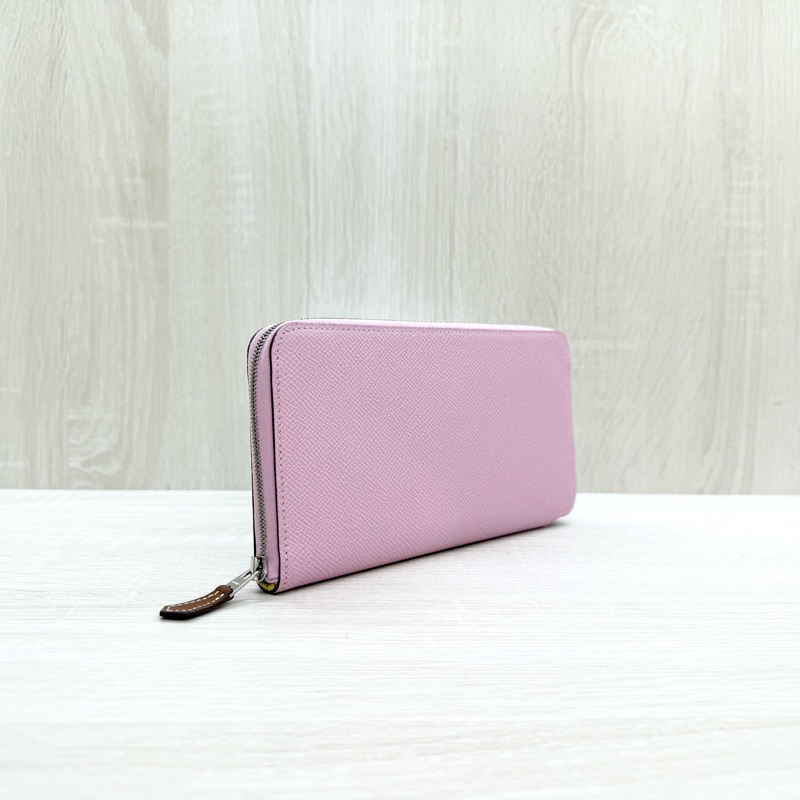 Hermes粉紫色拚黃色小花內裡絲巾長夾-3