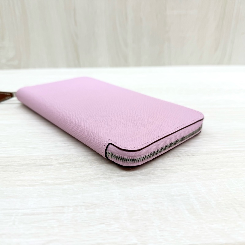 Hermes粉紫色拚黃色小花內裡絲巾長夾-6