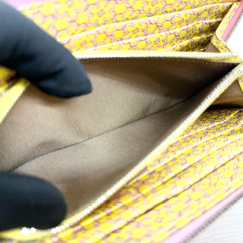 Hermes粉紫色拚黃色小花內裡絲巾長夾-11