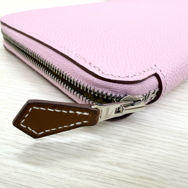 Hermes粉紫色拚黃色小花內裡絲巾長夾-12