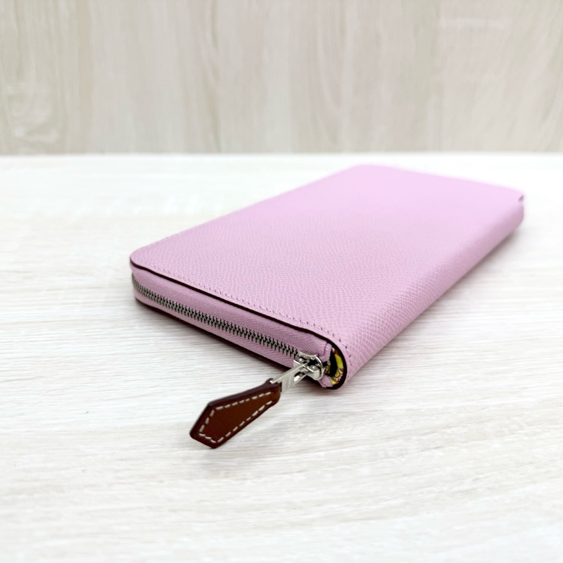 Hermes粉紫色拚黃色小花內裡絲巾長夾-13