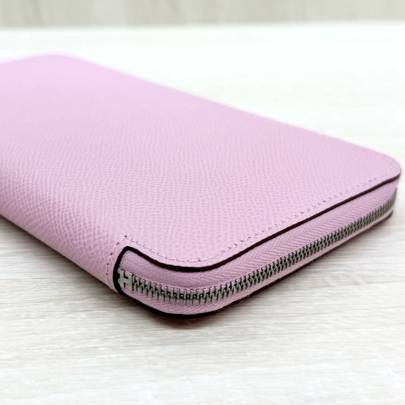 Hermes粉紫色拚黃色小花內裡絲巾長夾-14