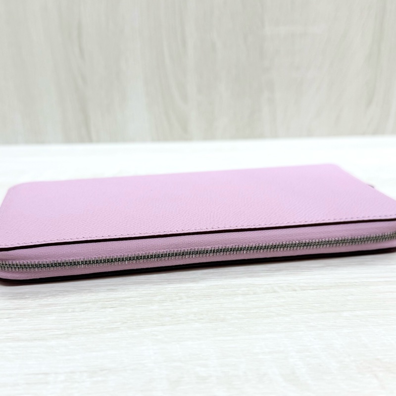 Hermes粉紫色拚黃色小花內裡絲巾長夾-15