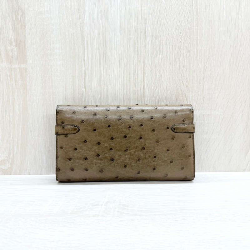 HERMES卡其色鴕鳥皮Kelly長夾-1