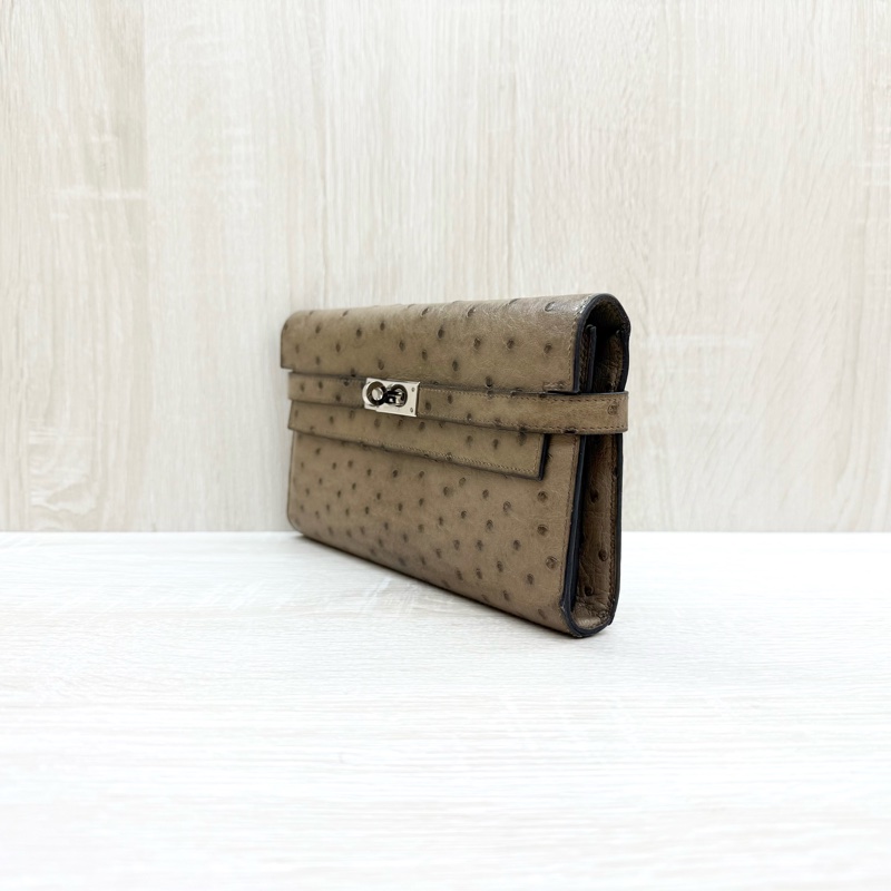 HERMES卡其色鴕鳥皮Kelly長夾-2