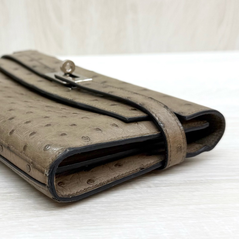 HERMES卡其色鴕鳥皮Kelly長夾-14