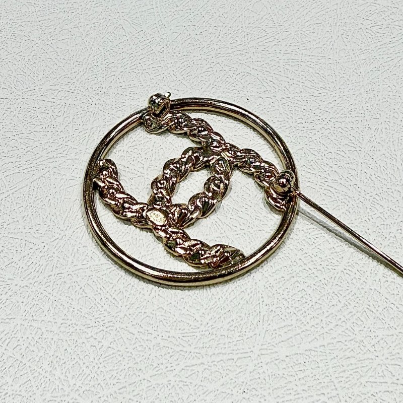 CHANEL - 金色圓形雙C方鑽胸針-9