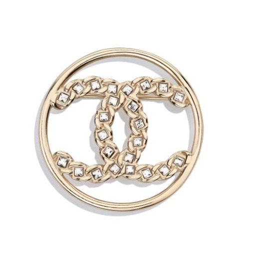 CHANEL - 金色圓形雙C方鑽胸針-5