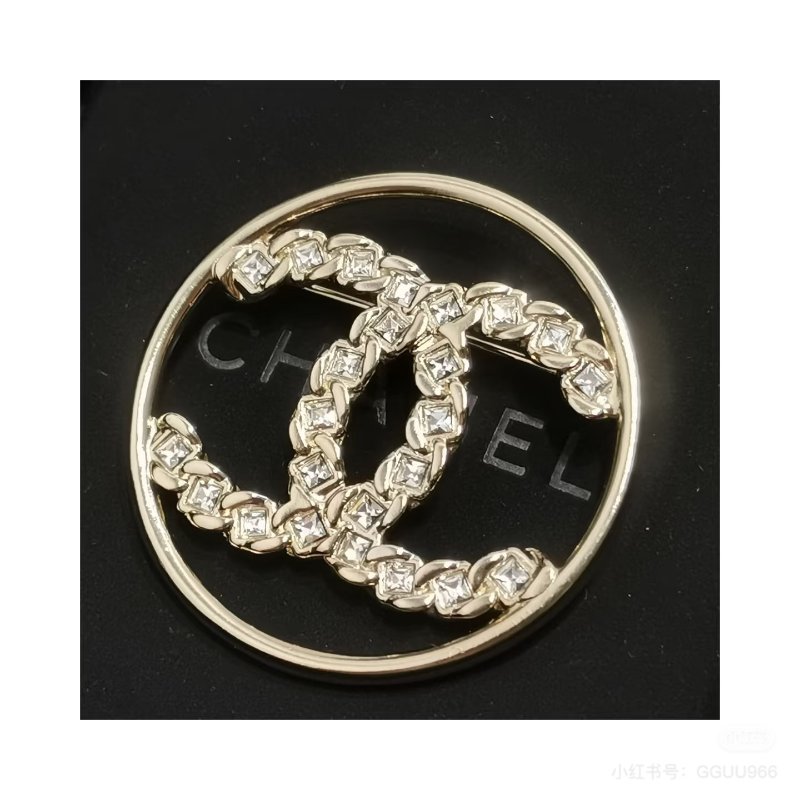 CHANEL - 金色圓形雙C方鑽胸針-6