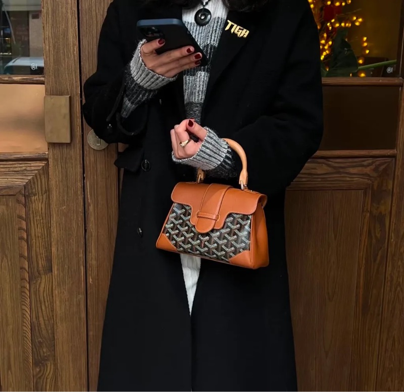 近新附鑒定報告✨ GOYARD SAIGON 西貢包木質手把手提斜背包金剛色(棕）-0