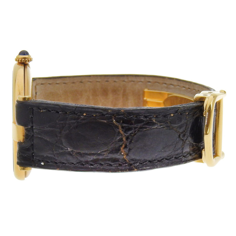 卡地亞 Must Vermeil 女士腕錶，90 型機芯，鍍金皮錶帶，石英機芯，指針式顯示，銀色錶盤-3