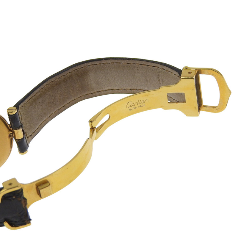 卡地亞 Must Vermeil 女士腕錶，90 型機芯，鍍金皮錶帶，石英機芯，指針式顯示，銀色錶盤-7