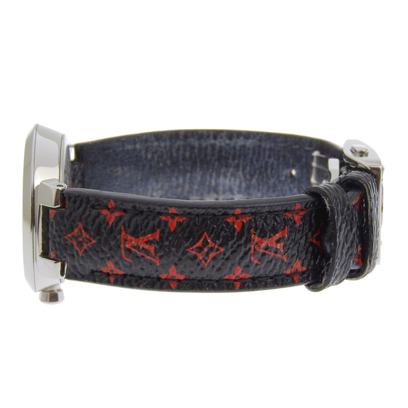 路易威登 Tambour Slim 女士腕錶，8 顆鑽石，型號 Q12MGA，不銹鋼和皮革錶殼，石英機芯，指針式顯示，銀色錶盤-3