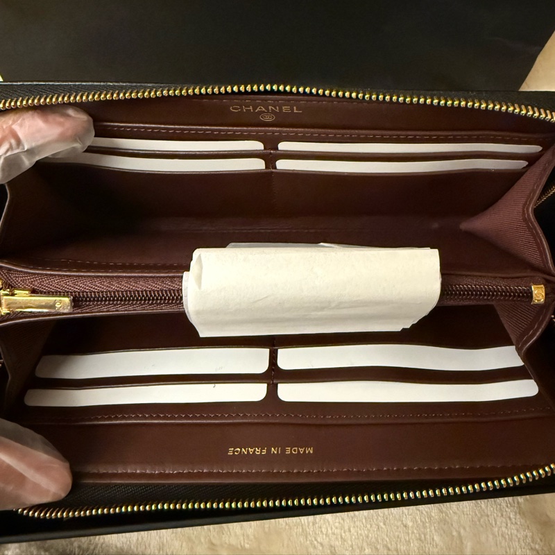 CHANEL 香奈兒經典格紋牛皮黑金長夾-3