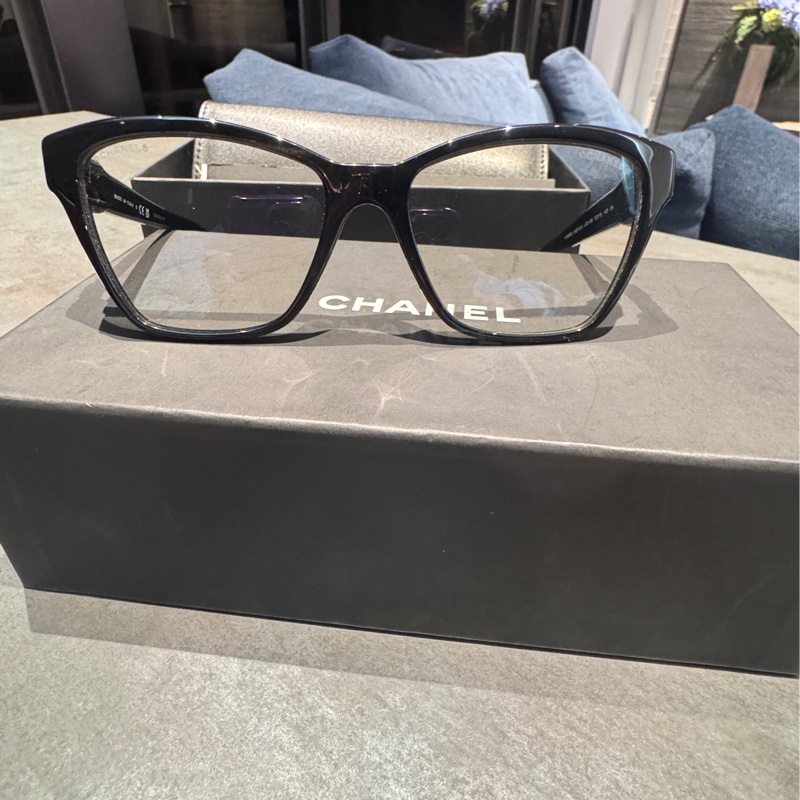 Chanel 香奈兒鏡腳字母logo平光眼鏡 皮穿鏈拼接水鑽特殊限量款-2