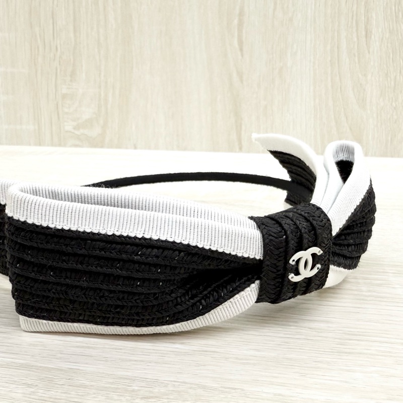 CHANEL黑白拚色蝴蝶結造型髮箍-9