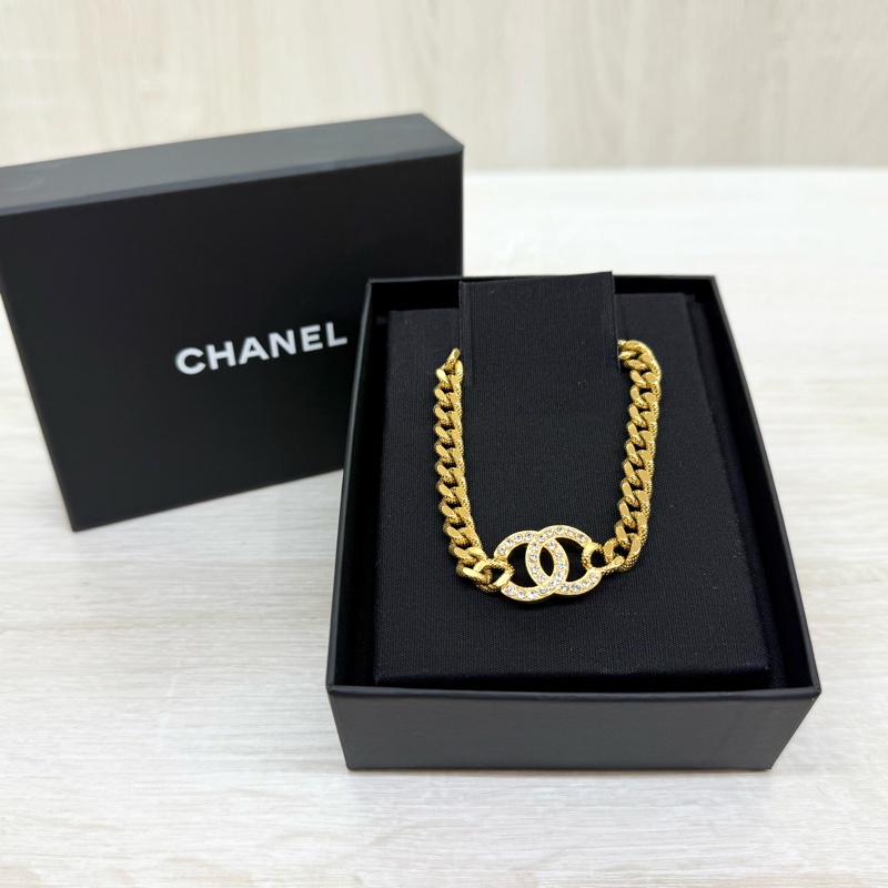 CHANEL項鍊金色雙C鑲鑽項鍊/AB8930-0