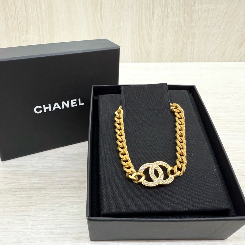 CHANEL項鍊金色雙C鑲鑽項鍊/AB8930-1