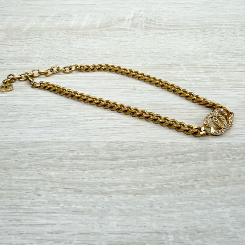 CHANEL項鍊金色雙C鑲鑽項鍊/AB8930-2