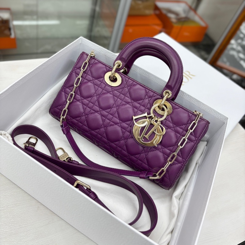 Dior 葡萄紫Djoy中號橫版戴妃 底長約26，23年編碼 附件塵袋、盒-0