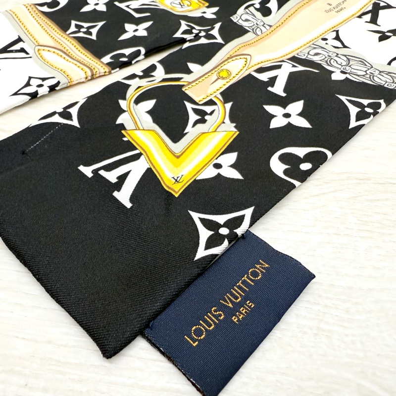 LV黑白老花拼皮繩圖騰twilly寬絲巾M78656-2