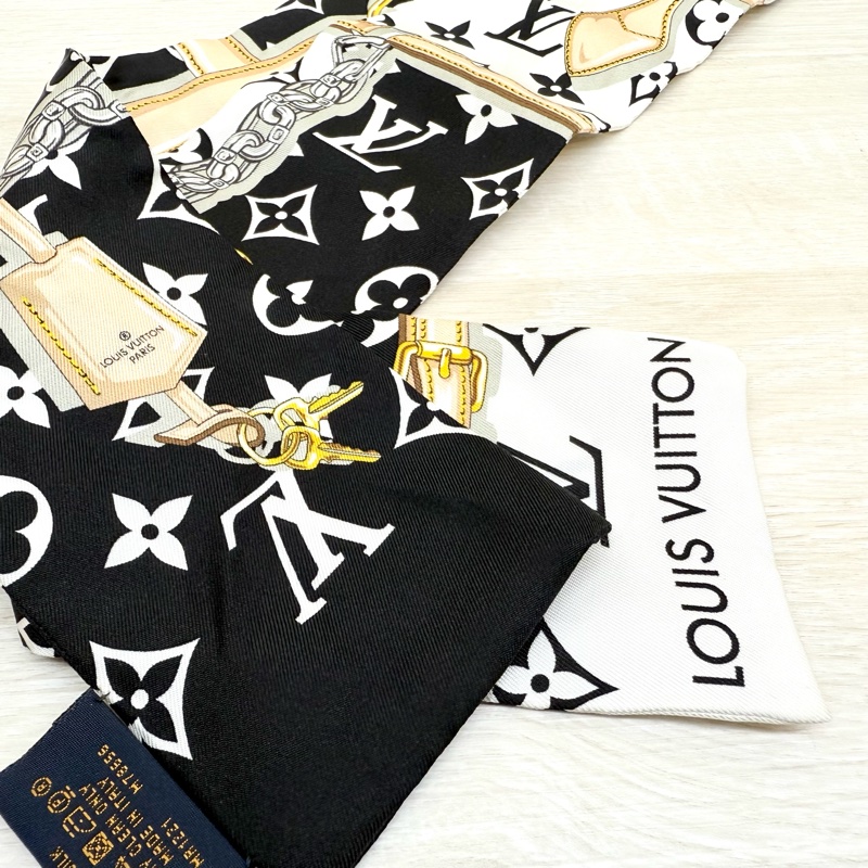 LV黑白老花拼皮繩圖騰twilly寬絲巾M78656-5