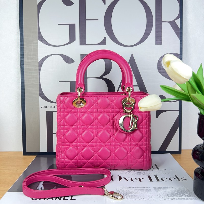 DIOR Lady dior 五格戴妃 玫紅色 羊皮-2