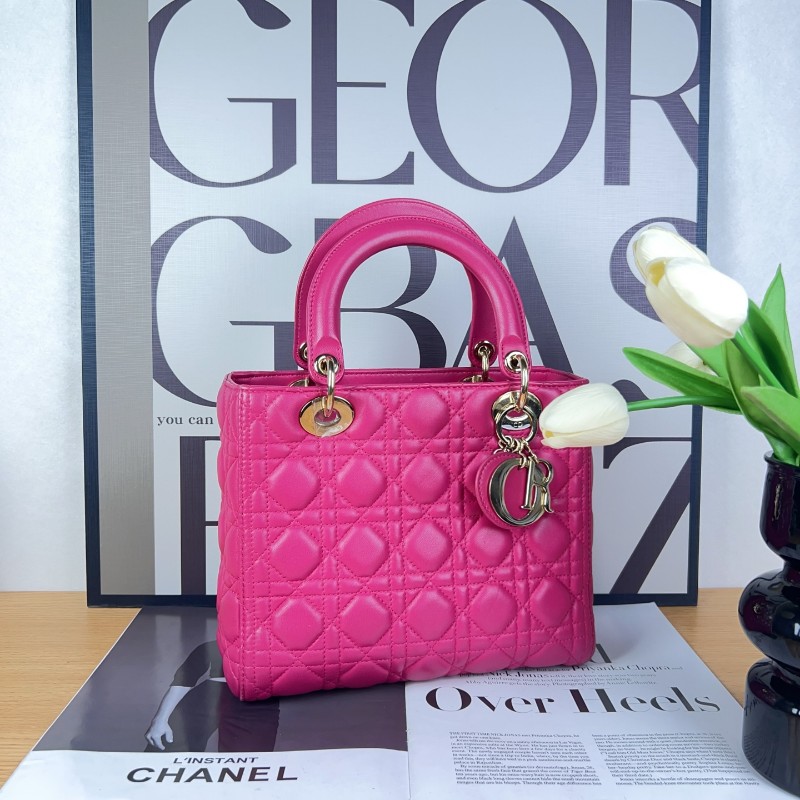 DIOR Lady dior 五格戴妃 玫紅色 羊皮-4