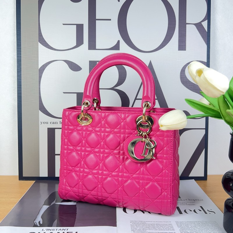 DIOR Lady dior 五格戴妃 玫紅色 羊皮-5